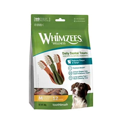 Image of WHIMZEES By Wellness Toothbrush, Natural And Grain Free Dog Chews, Dental Sticks Medium Breeds, 12 Pieces, Size M