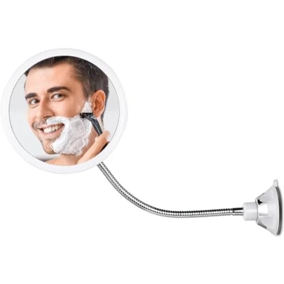 Image of Mirrorvana Flexible Round Fogless Shower Mirror for Shaving with Height Adjustable Gooseneck, 360 Swivel and Upgraded Suction, Shatterproof 6.7&quot; Surface