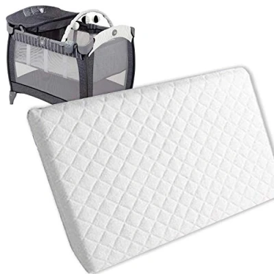 Image of New Baby Travel Cot Foam/Mattress Waterproof Cover Extra Thick Quilted Fits Most Graco/M&amp;P Toddler Cots, Breathable Anti Allergenic (120 x 60 7.5 cm)