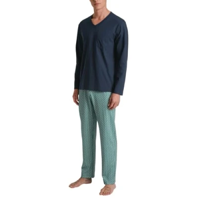Image of CALIDA Men&#039;s Relax Imprint Pajama Set, Dark Sapphire, 46 48