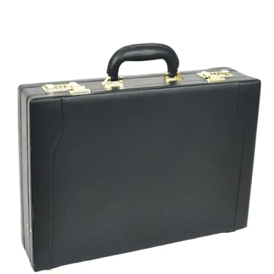 Image of Leather Attache Case Twin Combination Lock Briefcase Expandable Organiser HOL1196 Black