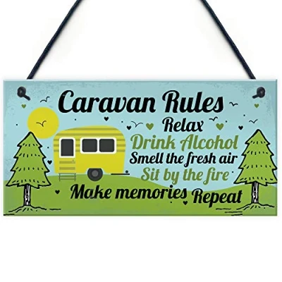 Image of RED OCEAN Funny Novelty Caravan Rules Hanging Wall Plaque Home Decor Garden Sign Birthday Gift For Lover