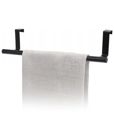 Image of GEEZY Over Door Hanger Rail Metal Holder Rack Tea Towel Hanging Kitchen Bathroom Cupboard Black