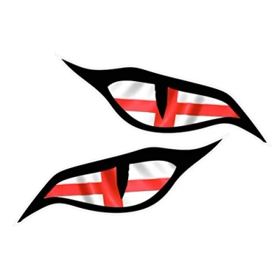 Image of LARGE Pair Of Evil Eyes Eye Stickers With St Georges Cross England Flag Motif Vinyl Car Motorbike Helmet Sticker Decal each 140x60mm