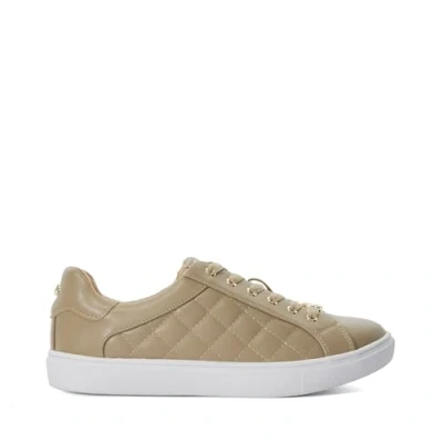 Image of Dune London Womens Ladies Ellenora Quilted Logo Lace Up Trainers Taupe Size UK 7