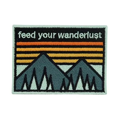 Image of Finally Home Feed your Wanderlust Iron On Patch Mountain Patches, Natural Patch, Hiker Retro Camping Outdoor