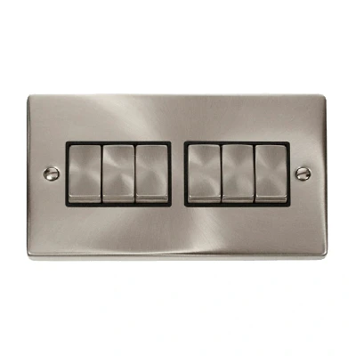 Image of Click Deco 6 Gang 2 Way Ingot 10AX Switch Satin Chrome Black Inserts