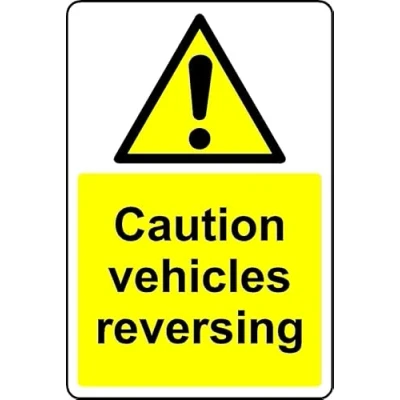 Image of Caution Vehicles reversing Safety Sign Self Adhesive Sticker (300mm x 200mm)