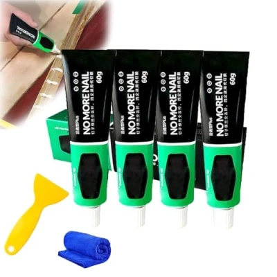 Image of Wealthyn Glue, All Purpose Nail Free Adhesive Strong Glue Waterproof, extra strength Sealant, Multifunctional Quick Drying for Bonding Plastic, Wood, Glass, Ceramics (60g,4pcs)