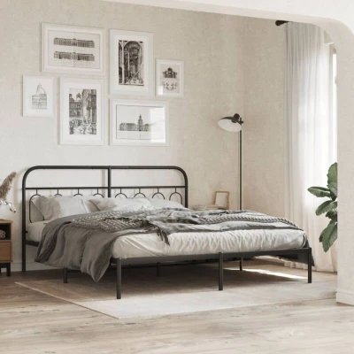 Image of Metal Bed Frame without Mattress with Headboard Black 193x203cm Vidaxl