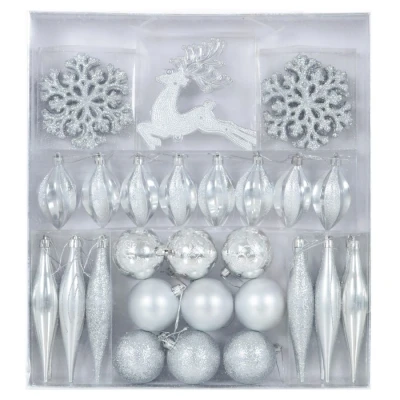 Image of Mr Crimbo Pack of 45 Christmas Tree Ornaments Baubles Xmas Decorations Silver