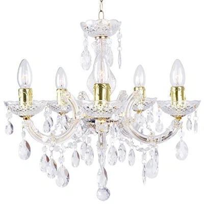 Image of LITECRAFT Marie Therese Chandelier Ceiling Light Crystal Effect 5 Arm (Gold)