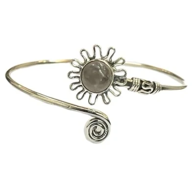 Image of VIE Silver Plated Adjustable Daisy Spiral Cuff Bangle (Rose Quartz)