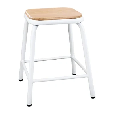 Image of Bolero Cantina Low Bar Bench Stools with Wooden Seat Pad, White, Pack of 4, Height: 470mm FB933