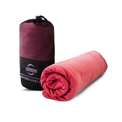 Image of Leeremi &amp; Norstat Microfibre Sports Towel with Carry Bag 70 x 140 cm Pink