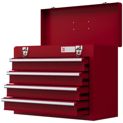 Image of DURHAND 4 Drawer Tool Chest, Lockable Metal Box with Ball Bearing Runners, Portable Toolbox, 510mm x 220mm 395mm, Red