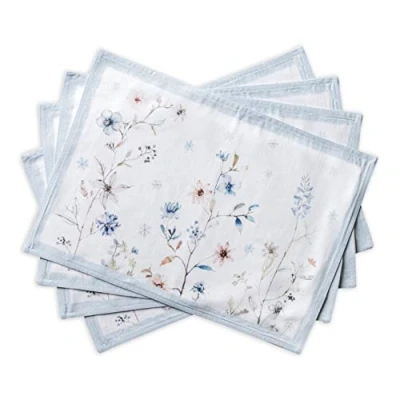 Image of Maison d&#039; Hermine Ice Florals 100% Cotton Set of 4 Placemats for Dining Table Kitchen Wedding Everyday Use Dinner Parties Thanksgiving/Christmas (33cm x 48cm)