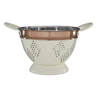 Image of Premier Housewares 507373 Prescott Colander, Strainer, Stainless Steel, Medium Cream/Copper