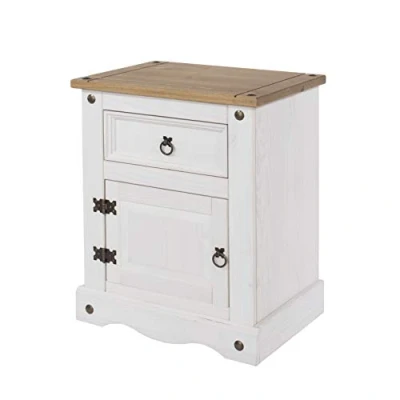 Image of Core Products, Corona White 1 Door and Drawer Bedside Cabinet with Natural Pine Top