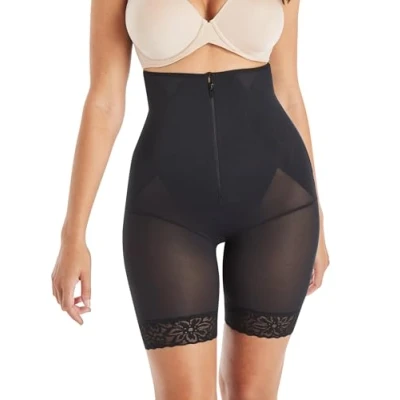 Image of Maidenform Women&#039;s Ultra Sculpts Thigh Slimmer, Firm Control High Waisted Shapewear Briefs, Black, Medium
