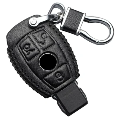 Image of Leather Car key Fob Cover For Mercedes Benz A B C E G K R S Class AMG CLA GLA VITO GLE ML GLK CLK Keyring accessories Case Remote Shell (Black Stitches, 2 Buttons)