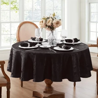 Image of Elrene Damask Tablecloth, Polyester, Black, 60&quot; X 84&quot; Oval