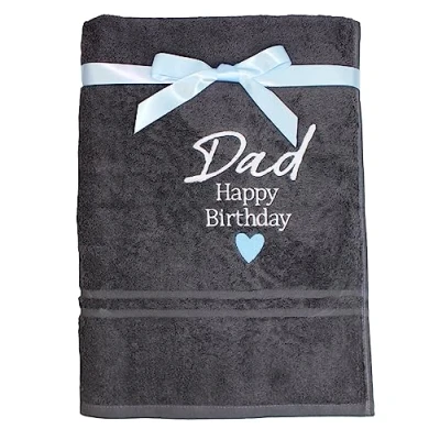 Image of TeddyT&#039;s Personalised Dad Happy Birthday Super Soft Cotton Bath Towel (Charcoal Grey)