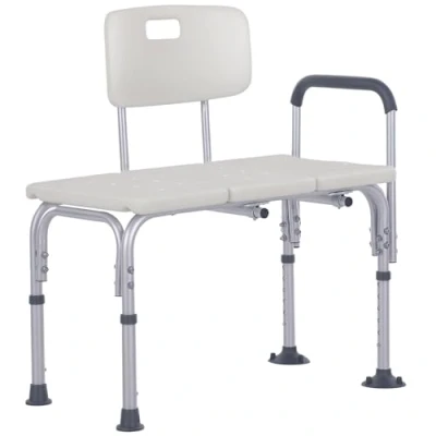 Image of HOMCOM Height Adjustable Shower Chair, Non Slip Bath Transfer Bench for Elderly, Disabled with Armrest and Backrest, 300 lbs Capacity, White