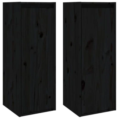 Image of vidaXL 2x Solid Wood Pine Wall Cabinets Wooden Floating Shelf Hanging TV Mounted Cabinet Unit Indoor Home Living Room Furniture Black