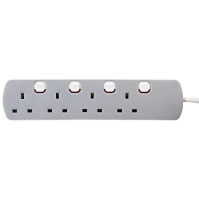Image of PRO ELEC PELB1768 4 Gang Individually Switched Extension Lead 10m, Grey, Socket