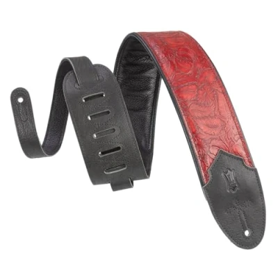 Image of Levy&#039;s Leathers Sundance 3&quot; wide Embossed Leather Guitar Strap; Western Series Geranium Merlot (M4WP 003)