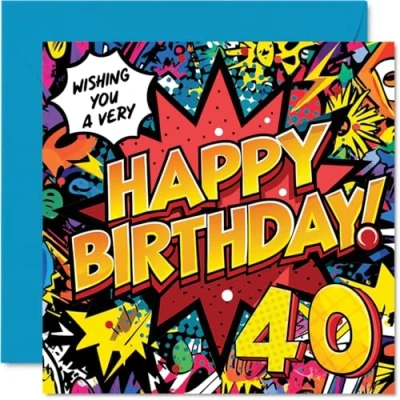 Image of 40th Birthday Cards for Women Men Comic Book Pow! Happy Card 40 Year Old Woman Man Neighbour Niece Brother Cousin, 145mm Bday Greeting