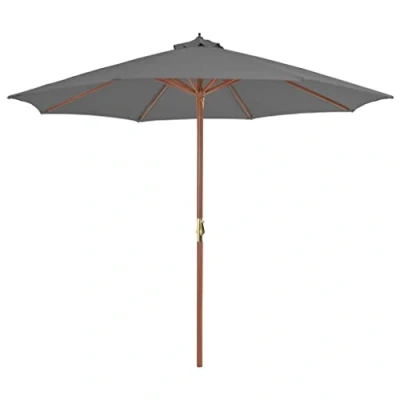 Image of vidaXL Outdoor Parasol 300 cm Sunshade with Wooden Pole, UV Protective &amp; Anti fade Polyester Cover, Easy Crank Mechanism, Anthracite
