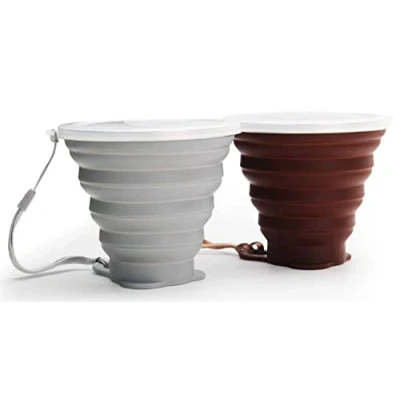 Image of DEHUB Collapsible Silicone Cup, Travel Cup,Portable Coffee Mug with Lids, Larger Capacity 270ML Lightweight Cup for Outdoor Camping Hiking, 2Packs