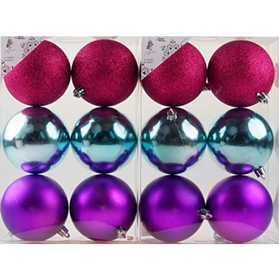 Image of Blue Purple Pink Christmas Tree 8cm Bauble Decorations (Set of 12)