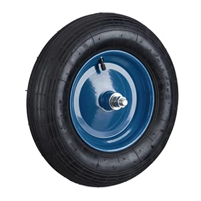 Image of Relaxdays 4.80 4.00 8 Wheelbarrow Tyre, Pneumatic Spare Wheel, 2 PR, Steel Rim and Axle, up to 120 kg, Black/Blue, Rubber, 4.8 4