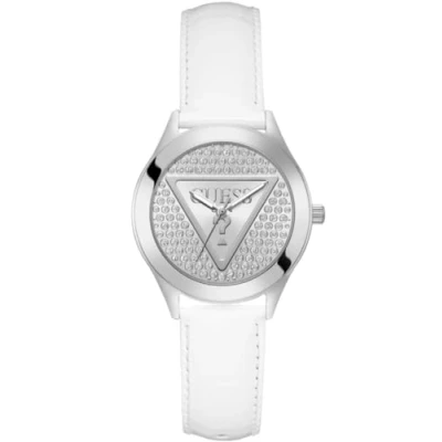 Image of Guess Glitz Plaque Watch, Women&#039;s, Size: One Size, White