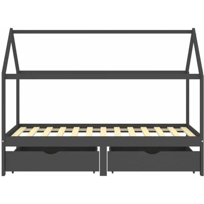 Image of vidaXL Kids Bed Frame with Built in Storage Dark Grey Solid Pine Wood and Tree House Style Frame, Size 90 x 200 cm