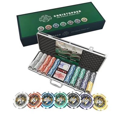 Image of Poker Set with 500 &#039;Christopher&#039; Chips Professional for Texas Holdem Poker, Blackjack and other Casino Games Accessories Include Clay Chips, Five Dices, Playing Cards, Travel Case