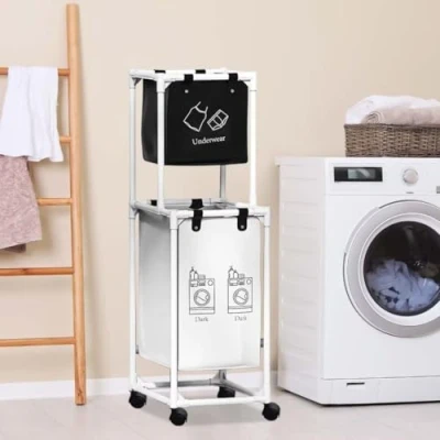 Image of Laundry Basket, Storage Basket 2 Sections Bag For Dirty Clothes Removable