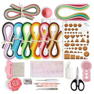 Image of JUYA Paper Quilling Kit with 960 Strips and 14 Tools (Pink Tools, Width 5mm have Glue)
