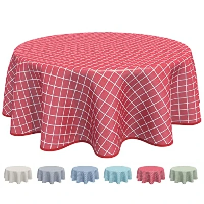 Image of Home Direct Round Oilcloth PVC Wipe Clean Tablecloth 160cm 62&quot; Check Red