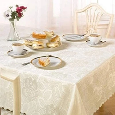 Image of Emma Barclay Damask Rose Jacquard Table Cloth in Cream 52x70 (132x178cm)