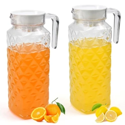 Image of 1.1L Plastic Pitcher with Lid and Handle, ADERTOS 2 Pack Clear Water Unbreakable Beverage Transparent Juice Container Fridge Door Jug for Milk Iced Tea Lemonade (BPA Free)