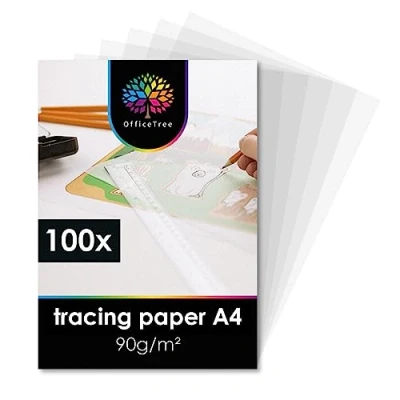 Image of OfficeTree 100 x Vellum Paper A4 GSM Tracing Translucent for Drawing Sewing and Crafting Can be Used on Both Sides Sheets Transparent