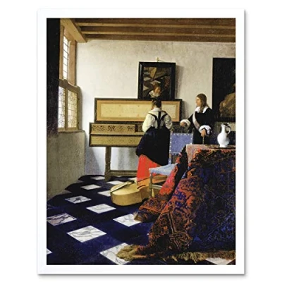 Image of Vermeer Lady Virginal Gentleman Music Lesson Painting Art Print Framed Poster Wall Decor 12x16 inch