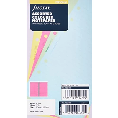 Image of Filofax Personal Assorted Coloured Notepaper Plain and Ruled Value Pack