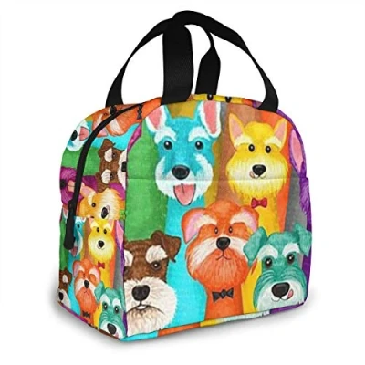 Image of Colorful Oil Cute Schnauzer dogs Insulated Lunch Bag Portable Thermal Cooler Box Reusable Picnic Tote Bento For Men Women Kids Work School Travel