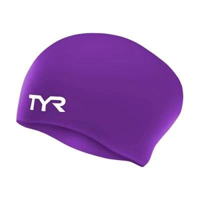 Image of TYR Latest Designed Long Hair Silicone Swim Cap, Keeps Clean with Ear Protector,Waterproof Swimming Cap for Adult, Woman and Men (Purple)