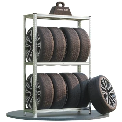 Image of MONZANA® Tyre Rack Space for 8 Tyres 795 KG Load Capacity Height Adjustable Rubber Floor Protection MDF Heavy Duty Storage Shelf Workshop Garage Shed